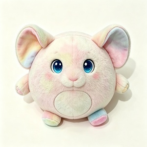 Peluche souris rose pastel dégradé personnalisée, moelleuse et dodue, avec de grandes oreilles arc-en-ciel et de grands yeux bleus galaxie. - Product Image 1