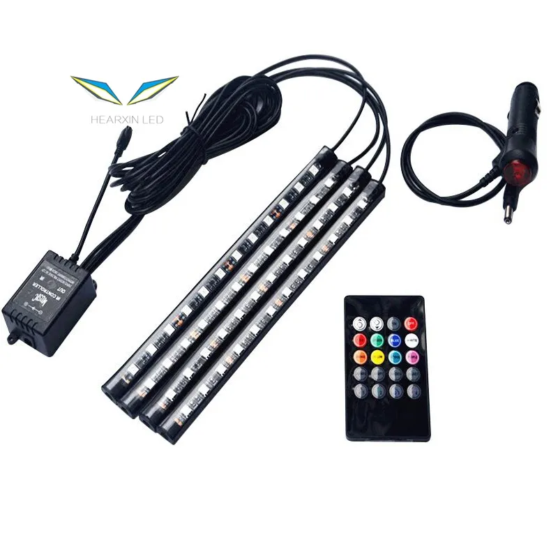 4 شرائط 5050 RGB 12 LED سيارة الداخلية الإضاءة الموسيقى إيقاع ضوء الصوت التحكم جو لمبة ولاعة السجائر 12V