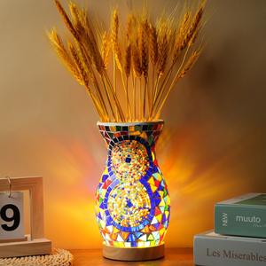 Lámpara <span class=keywords><strong>de</strong></span> Mesa Pequeña Decorativa con <span class=keywords><strong>Arreglo</strong></span> Floral Estilo Turco Rojo Mosaico Retro USB para Sala <span class=keywords><strong>de</strong></span> Estar - Product Image 3