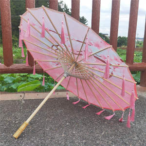 Parasol <span class=keywords><strong>de</strong></span> mariage TX1146 en gros, parapluie chinois traditionnel en bambou et papier, différents motifs, pompons, manuel - Product Image 4