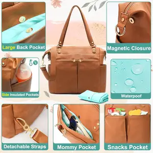 2024 nuevo producto de cuero Convertible pañal mochila Tote compartimentos aislados bebé registro cambiador Pad niños mamá bolsa