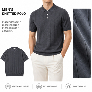 T-shirt en maille côtelée pour homme en Lyocell et Lin 200 GSM, haute extensibilité, infroissable, manches courtes, été, logo personnalisé, qualité supérieure, décontracté, SM - Product Image 1