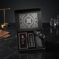 Coffret cosmétique rigide personnalisable avec 4 flacons compte-gouttes en verre, emballage rectangulaire en carton ivoire avec impression UV