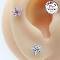 G23 ASTM-F136 Titanium Zircon Ear Stud Starfish Piercing Earrings Tragus Helix Daith Lobe Flat Back Lip Labret Piercing Jewelry
