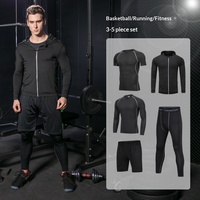 Ensemble de sport cinq pièces pour homme, couleur unie, séchage rapide, manches longues, en soie de lait, élasthanne et polyester, pour le fitness