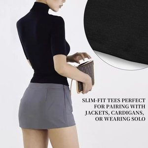 เสื้อยืดแขนห้าส่วนเปิดไหล่คอตั้งแบบวินเทจเป็นมิตรกับผิว2025ฤดูร้อน - Product Image 2