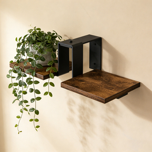 Étagère murale pour plantes en métal et bois avec revêtement en poudre, étagères flottantes, support pour plantes murales pour la décoration de la maison - Product Image 4
