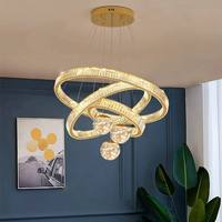 Lustre suspendu en cristal K9 de luxe moderne pour hall d'hôtel, villa, salon, loft, escalier, anneau rond