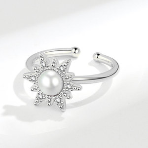 The Anxiety Relief <b>Ring</b> Adjustable Inlay Shell Pearl Zircon Copper Gold Plated Anti <b>Stress</b> Rotating Sunflower Jewelry For Unisex - Product Image 4