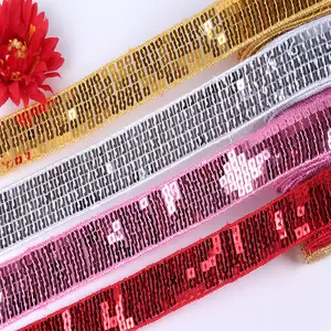 sewing supplier diy sequined lace trims cheap 5 rows sequins net mesh lace ribbon trimming beaded lace fabric trim