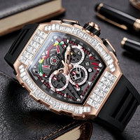 ONOLA Herren 6827F Silikon Mechanische Uhr Wasserdicht Chronograph Automatikwerk Tonneau Skelett-Uhren