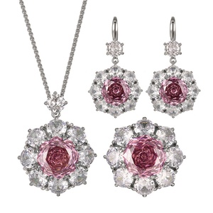 Elegant Eco-friendly Copper Flower Jewelry <b>Set</b> 14MM Rose Cut Floral Necklace <b>Earrings</b> Ring Matching 3PCS <b>Set</b> for Women - Product Image 1