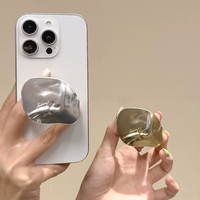 Support de dos de téléphone portable adhésif pliant transparent en métal de forme spéciale plaqué argent-or créatif