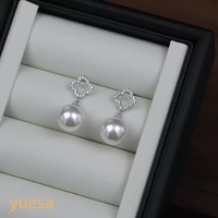 Boucles d'oreilles pendantes en argent sterling 925, perle d'eau douce de 10 mm, plaqué rhodium, bijoux tendance pour femmes, cadeau pour mariage, fiançailles, fête