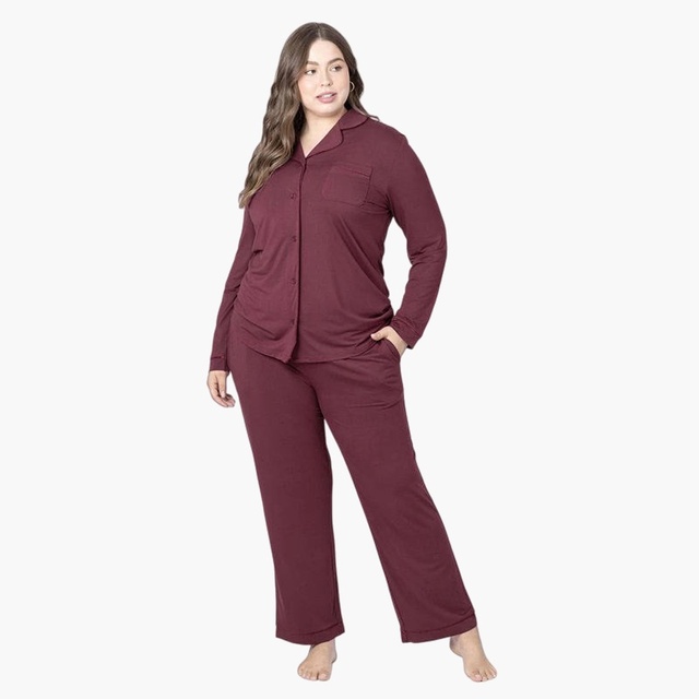 OEM ODM Plus Size Women's Sleepwear Soild Ladies Pyjamas Long 2 Pieces Bamboo Pajama Sets for Women Loungewear Sets