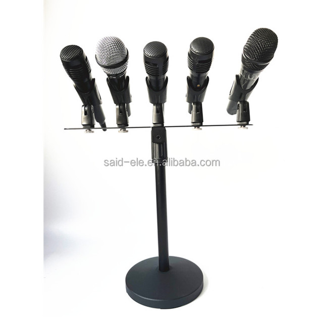 Press News Conference Microphone Holder Stand Metal Large Mic Holder 5 in 1 Tv Channel Foam Windscreen