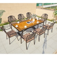 de salle à manger d'extérieur vintage style français, mobilier de jardin en aluminium, chaises de table rectangulaires, lot de 8