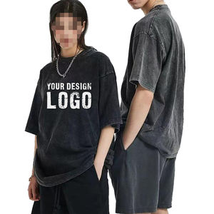 T-shirt décontracté pour homme, style vintage délavé, grande taille, manches courtes, col ras du cou, en coton épais, vente en gros OEM - Product Image 5