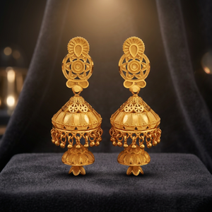 Juego de Pendientes Jhumka de Latón con Baño de Oro de 14K/18K/24K, Diseño Floral, para Bodas, Novias, Moda Tradicional, Venta al por Mayor - Product Image 6