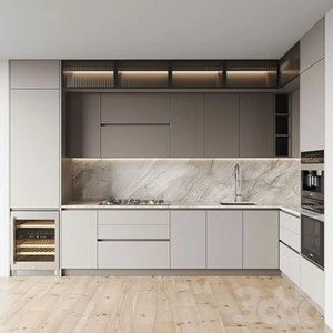 Modern Solid <b>Oak</b> Wood Kitchen Cabinets Integrated Appliances Adjustable <b>Shelves</b> Eco-Friendly Water Resistant for Residential Use - Product Image 4