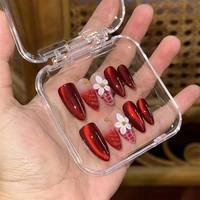 Nouvelles capsules d'ongles en acrylique 3D personnalisables, couvrantes, de luxe, forme amande, avec colle, motif floral marbré violet scintillant pour femmes