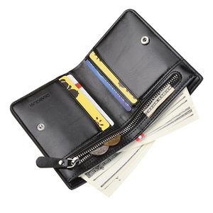 Portafoglio corto retrò in pelle PU con cerniera, scomparti multipli per carte, struttura compatta, fodera in poliestere, con tasca interna con cerniera per monete - Product Image 3
