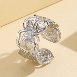 Wholesale Rose Open Loop Ring, Trendy Flower Adjustable & Geometric Spiral Rings, Stainless Steel Jewelry - Product Image 3