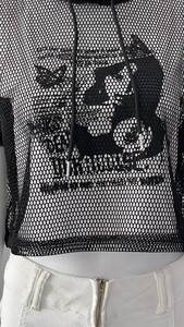 Camiseta con capucha de red de malla hueca para mujer, camisetas de manga corta, ropa de fiesta Swxy negra transparente - Product Image 3