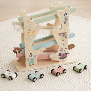 Giocattoli per Bambini, Rampa in Legno con Animali della Foresta, Set Montessori con Pista a 3 Livelli e Auto Scorrevoli per Bambini, Certificato CE CPC - Product Image 1