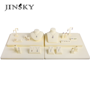 Wholesale Beige Microfiber Jewelry Display Stand Set <b>Necklace</b> <b>Ring</b> Earring Holder Jewelry Shop Display Props - Product Image 1