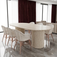 Ensemble table et chaises de salle à manger en pierre naturelle pour salon, table de salle à manger créative en marbre crème de style français