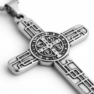 Collier avec pendentif croix en acier inoxydable, couleur blanc antique K, bijoux unisexe, cadeau - Product Image 2