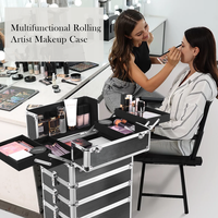 Valise de maquillage professionnelle à roulettes pour artiste maquilleur, boîte de rangement cosmétique roulante pour voyage