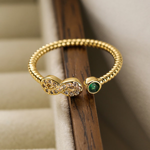 Hợp thời trang chất lượng cao có thể điều chỉnh đồng của phụ nữ nhẫn sáng bóng Zircon chéo mắt hình học Mở thiết kế cho bên đồ trang sức quà tặng (rg216) - Product Image 4