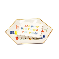 Ensemble d'assiettes et de serviettes en papier pour fête d'anniversaire avec bordure dorée arc-en-ciel pour enfants
