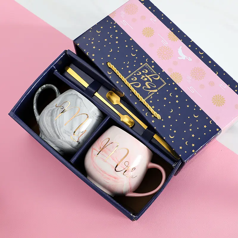 Nieuwe Luxe Groothandel Creatieve Marmer Koffie Mok Voor Koppels Mix Ontwerp Bruiloft Mok Gift Set