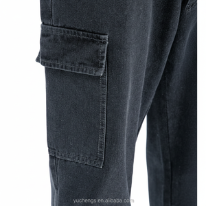 กางเกงคาร์โก้ทรงขาบานผ้าเดนิมสีดำสำหรับผู้ชาย สไตล์ฮิปฮอป ลำลอง สตรีทแวร์ เอวยางยืด ระบายอากาศได้ดี เหมาะสำหรับฤดูใบไม้ร่วงและฤดูหนาว - Product Image 1