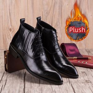 Bottes en cuir pointues tendance pour hommes, bottes mi-hautes en cuir, bottes pour hommes d'affaires - Product Image 2