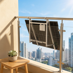 Kit de montage solaire pour balcon en aluminium anodisé argenté, réglable en angle, autoportant, pour mini-système photovoltaïque domestique européen - Product Image 2