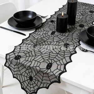 Halloween Spider Web Table Runner Polyester <b>Rectangle</b> Party Decor Black Lace <b>Tablecloth</b> - Product Image 1