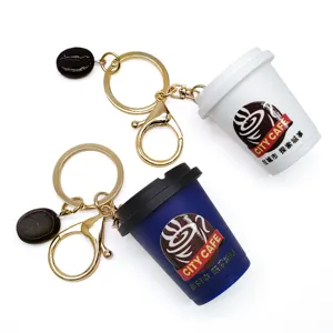 Mini porte-clés café 3D personnalisé Ice Boba Milk Tea Cup Porte-clés avec grain de café décorer