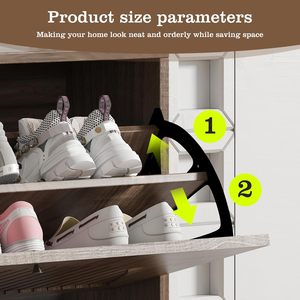 Meuble de rangement à chaussures ultra-mince pour entrée, organisateur de chaussures étroit avec 2 tiroirs rabattables, étagère à chaussures autoportante dissimulée, gain de place - Product Image 4