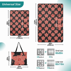 Couverture de pique-nique pliable en polyester matelassé XL 60x80 pouces, résistante à l'eau, motif fleur de hau hawaïenne, facile à transporter, pour voyage, pique-nique, camping - Product Image 2