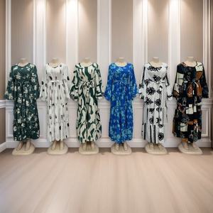 <span class=keywords><strong>Robe</strong></span> de mode pour femmes africaines et du Moyen-Orient, imprimée à fleurs, à manches courtes, avec dentelle florale à la taille, vente en gros de haute qualité - Product Image 5