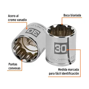 BOX 6 <b>30mm</b> <b>Socket</b>, 12 Points, 1/2" Drive, TRUPER - Product Image 2