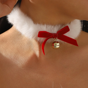 Kaimei <span class=keywords><strong>2025</strong></span> joyería de moda Navidad terciopelo arco campana <span class=keywords><strong>Collar</strong></span> mujer felpa cinta gargantilla cuello cadena campana gargantilla collares - Product Image 2