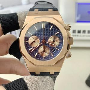 Luxury 18k 26331 Rose Gold Navy Blue Checkered Dial Men's Business Chronograph <b>Mechanical</b> <b>Watch</b> Elegant Leisure Calendar <b>Watch</b> - Product Image 6