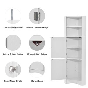 Gabinete de esquina de baño independiente Blanco alto DB con puertas y estantes ajustables Unidad de almacenamiento de tablero de MDF - Product Image 4