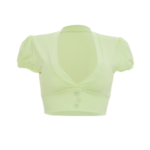 Viviblook C26TP186 T-shirt d'été pour femme, nouveau haut court uni à manches courtes et col bas avec boutons pour femmes - Product Image 4