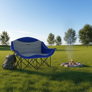 Chaise de camping double Outsunny, pliante, rembourrée, avec cadre en acier, chaise de jardin ovale d'extérieur avec accoudoirs, porte-gobelets, sac de transport - Product Image 2